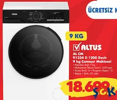 ALTUS AL CM 91254 D 1200 DEVİR 9 KG ÇAMAŞIR MAKİNESİ fiyat ve kampanya bilgisi